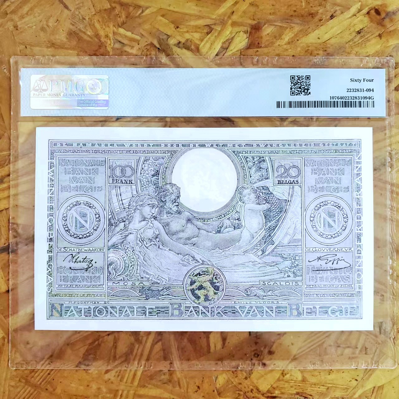 【Blue Auction】✨世界纸币精拍第433期【精】 【无47】比利时 1943年100法郎 PMG64 