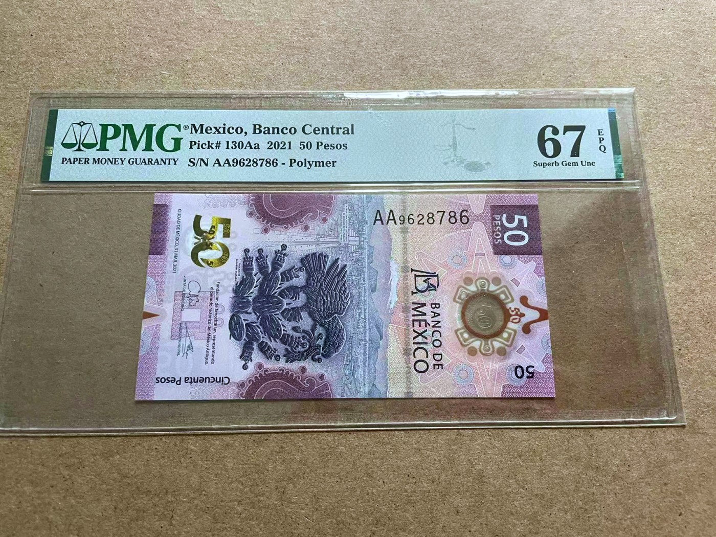 【Blue Auction】✨世界纸币精拍第433期【精】 【AA冠 获奖钞】墨西哥 2021年50比索  PMG67EPQ 高分