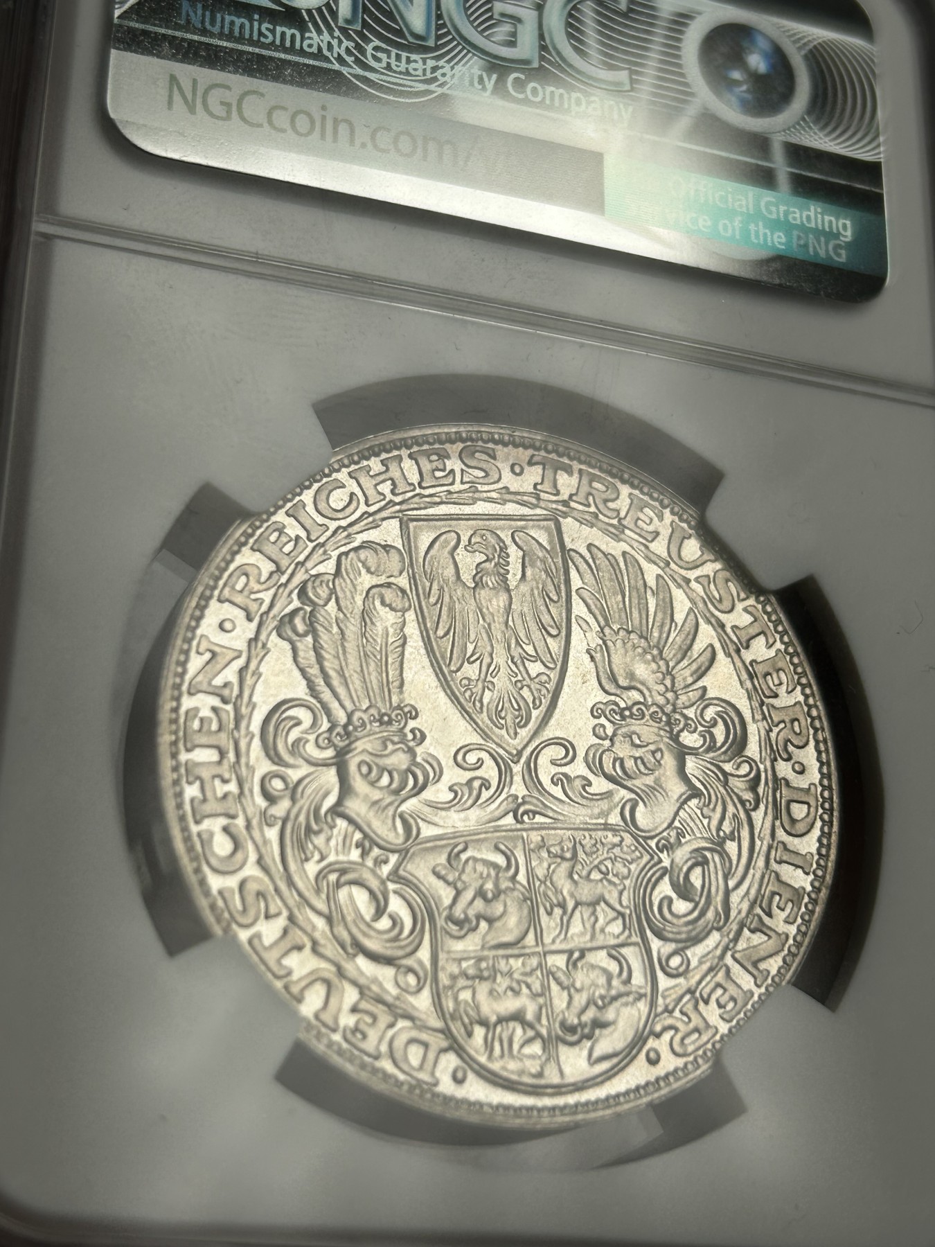 万国钱币拍卖第021期（龙年首拍） NGC MS66 1927年德国魏玛共和国兴登堡总统80大寿纪念流通5马克币章 顶级品质