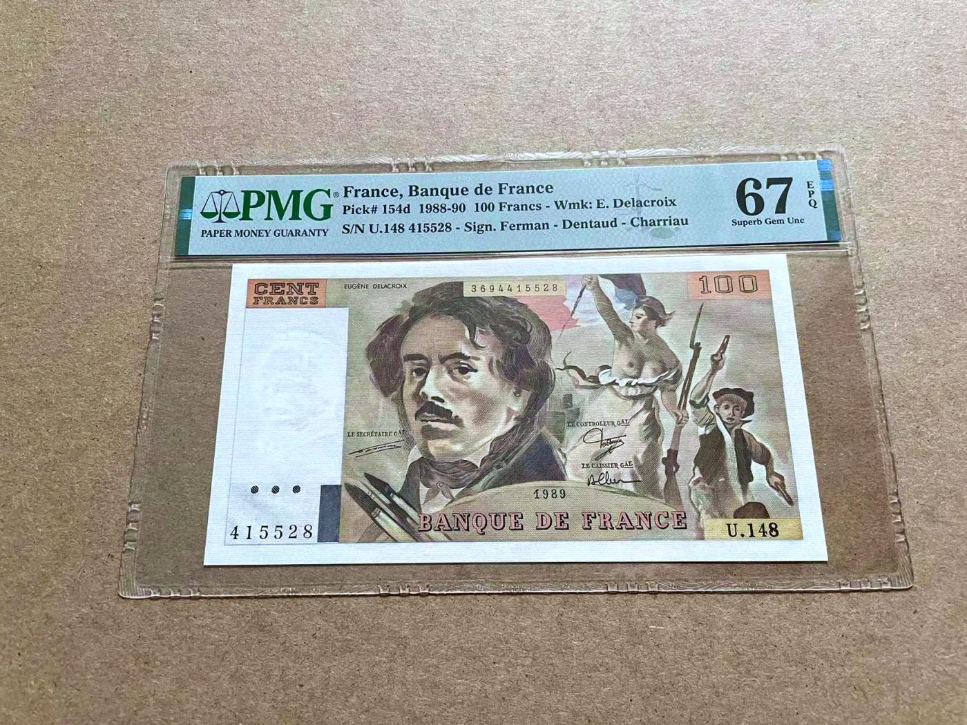 【Blue Auction】✨世界纸币精拍第433期【精】  法国 1989年100法郎 PMG67EPQ 高分 自由引导人民