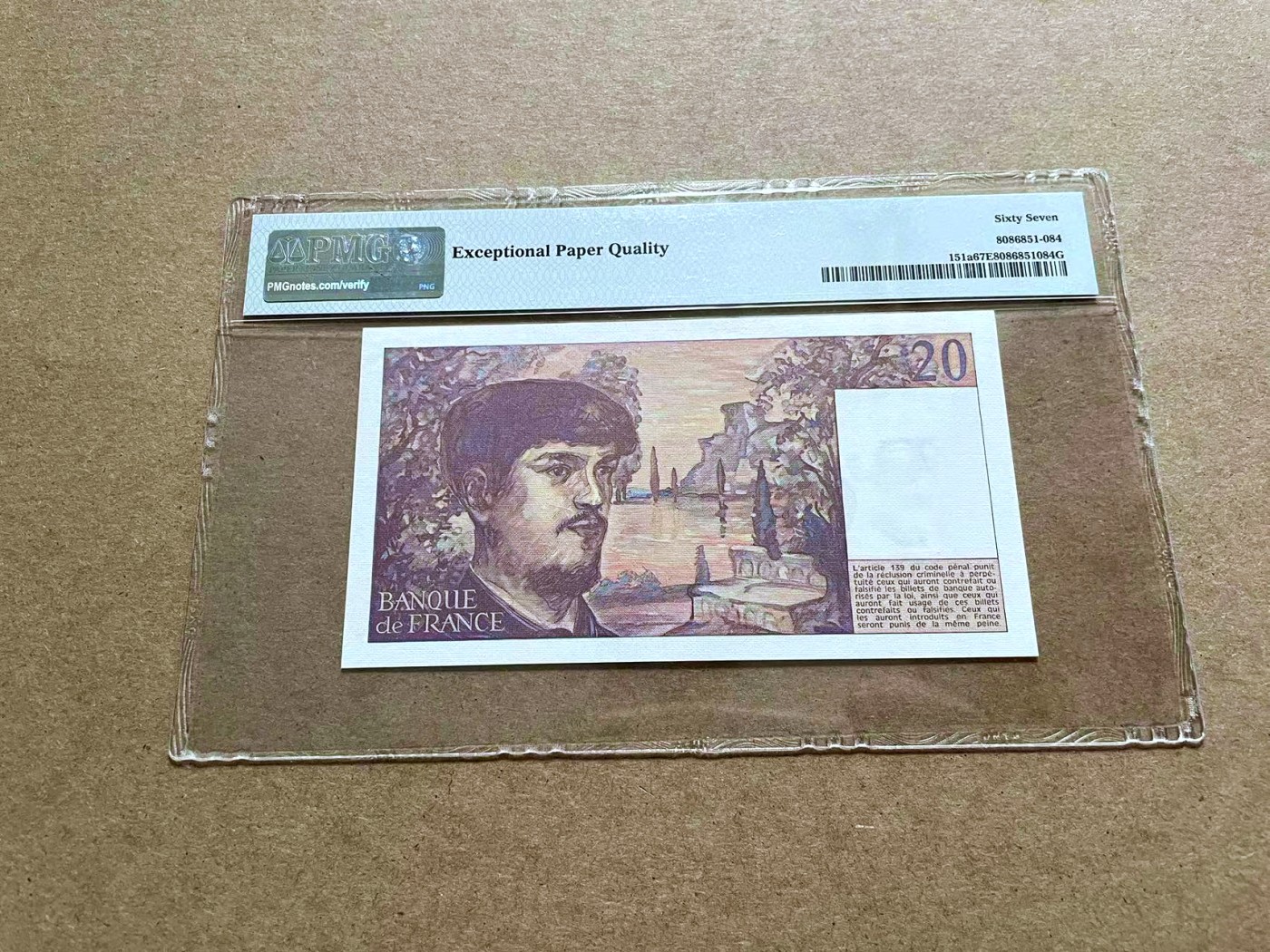 【Blue Auction】✨世界纸币精拍第433期【精】  【首年】法国 1980年20法郎 PMG67EPQ 高分