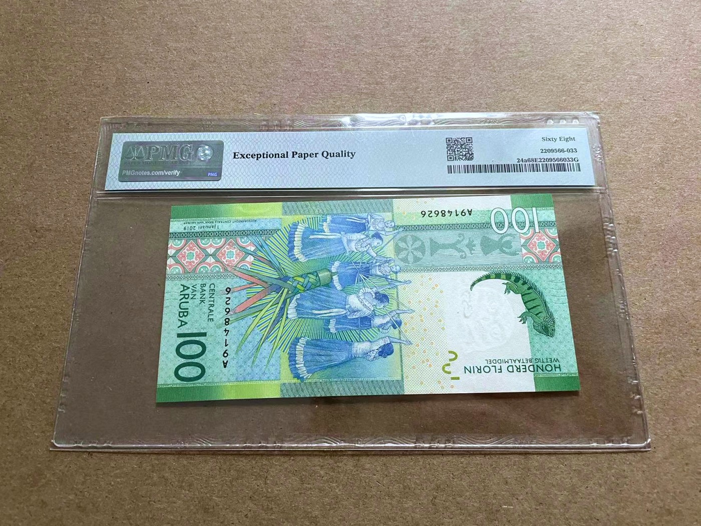 【Blue Auction】✨世界纸币精拍第433期【精】 【获奖钞】阿鲁巴 2019年100弗罗林 PMG68EPQ 超高分 大蜥蜴
