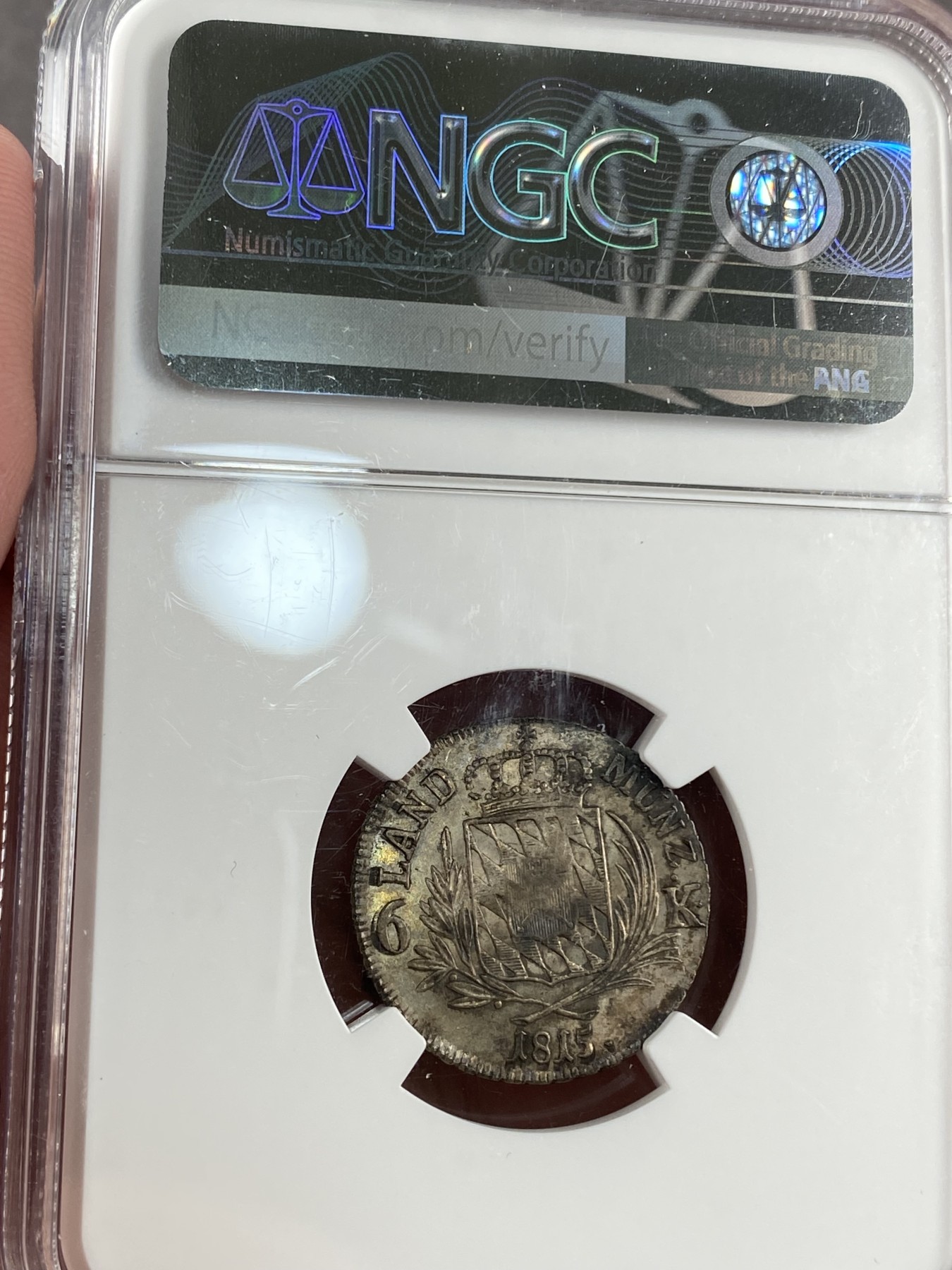 万国钱币拍卖第021期（龙年首拍） NGC AU58 1815年德国巴伐利亚马克西米利安一世6K辅币银币 原味酱彩