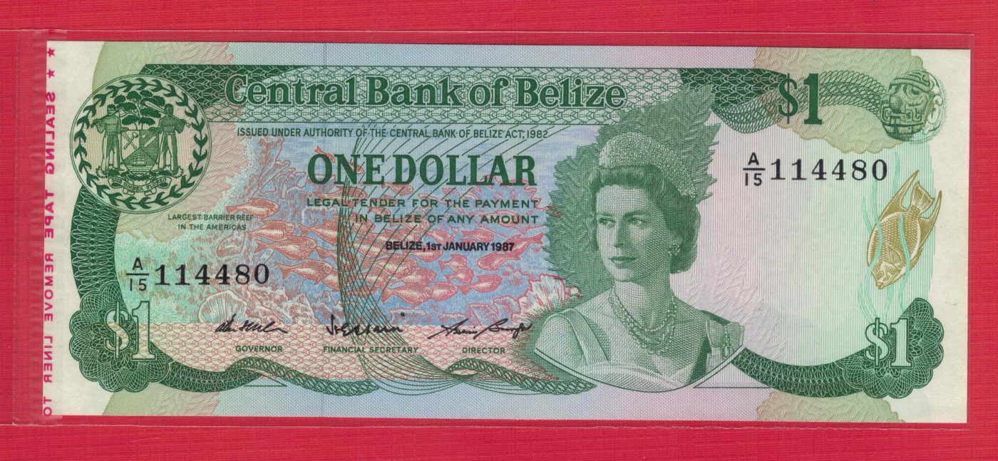 伯利兹(伯里兹)1987年1元 美洲纸币 实物图 UNC