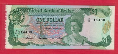 伯利兹(伯里兹)1987年1元 美洲纸币 实物图 UNC - 伯利兹(伯里兹)1987年1元 美洲纸币 实物图 UNC