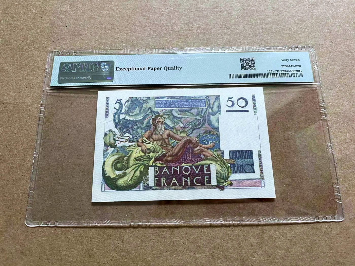 【Blue Auction】✨世界纸币精拍第433期【精】 法国 1946年50法郎 PMG67EPQ 高分 海王