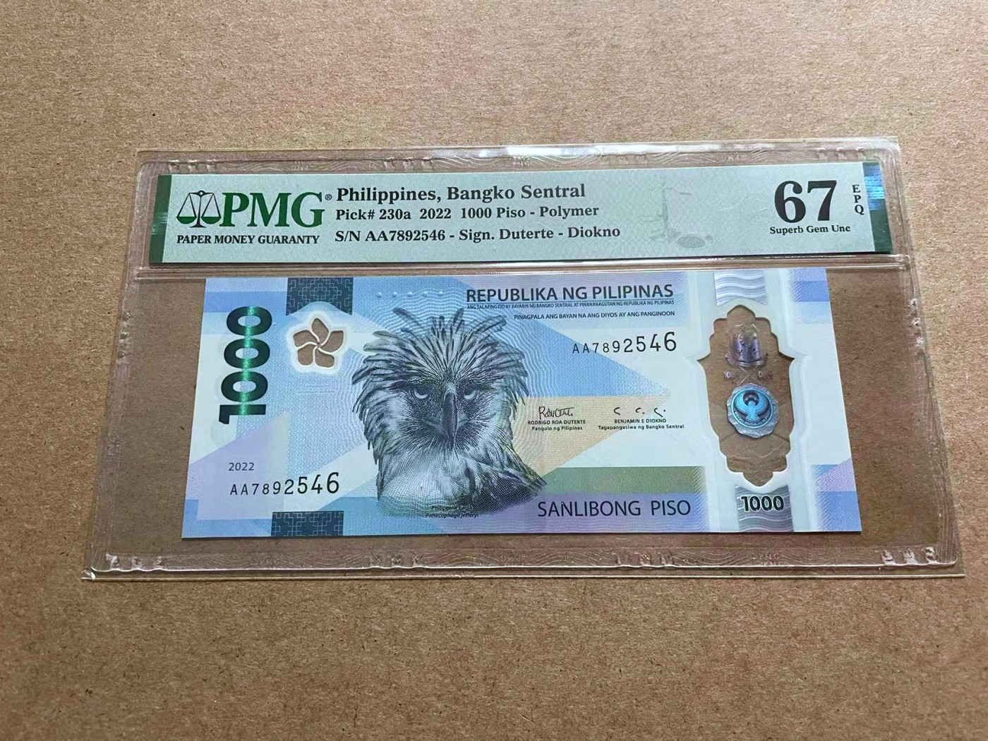 【Blue Auction】✨世界纸币精拍第433期【精】 【获奖钞 AA冠】菲律宾 2022年1000比索 PMG67EPQ 