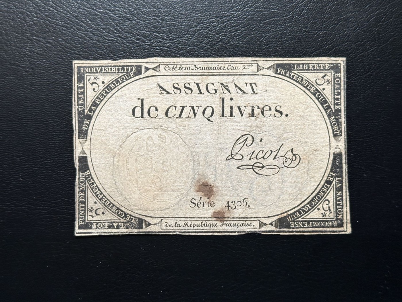 第三十六场！（本期有pmg记录仅两枚的顶级高货） 1795年法国大革命时期，5法郎，有钢戳防伪技术和水印，历史产物，200多年前的纸币！