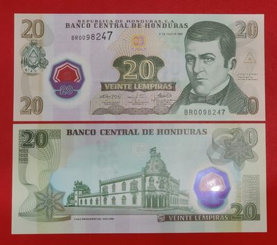 全新UNC 洪都拉斯20伦皮拉塑料钞 2008年版 号码随机 - 全新UNC 洪都拉斯20伦皮拉塑料钞 2008年版 号码随机