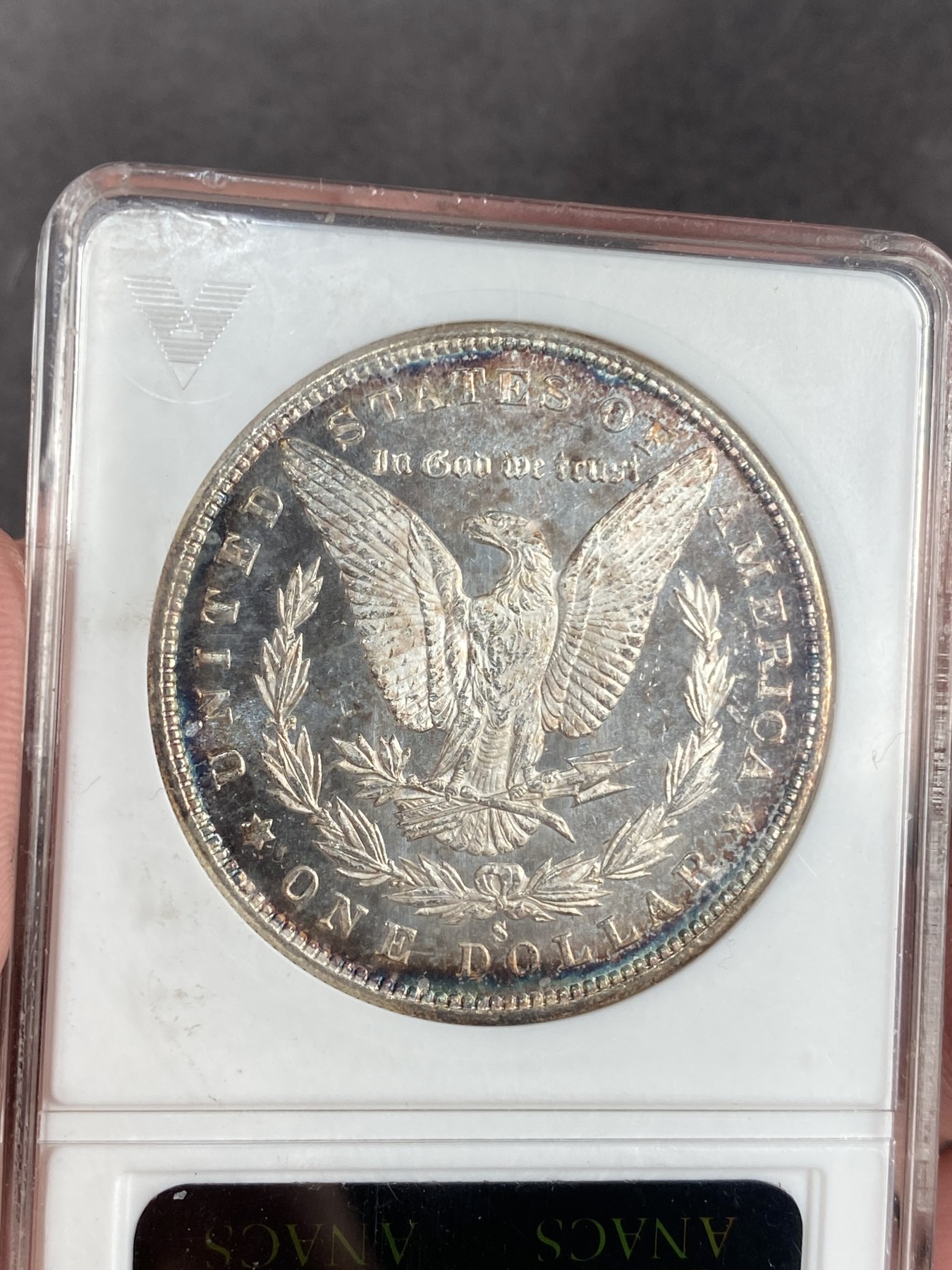 万国钱币拍卖第021期（龙年首拍） ANACS MS66DMPL 1880年美国摩根女神银元1美元 极致环彩+深度镜面 ANACS老盒难得