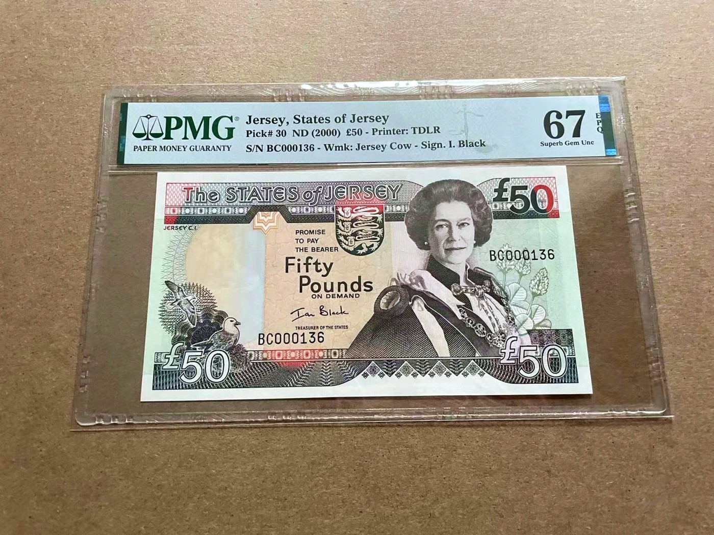 【Blue Auction】✨世界纸币精拍第434期【精】 【136小号】泽西 2000年50镑 女王 PMG67EPQ 高分