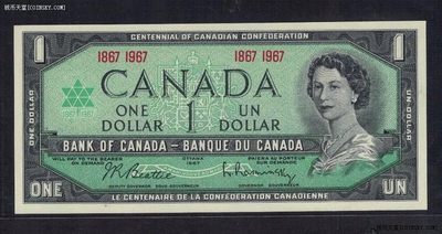 加拿大1967年1元 联邦100年纪念钞 克劳斯P-84a 美洲纸币 实物图 UNC - 加拿大1967年1元 联邦100年纪念钞 克劳斯P-84a 美洲纸币 实物图 UNC