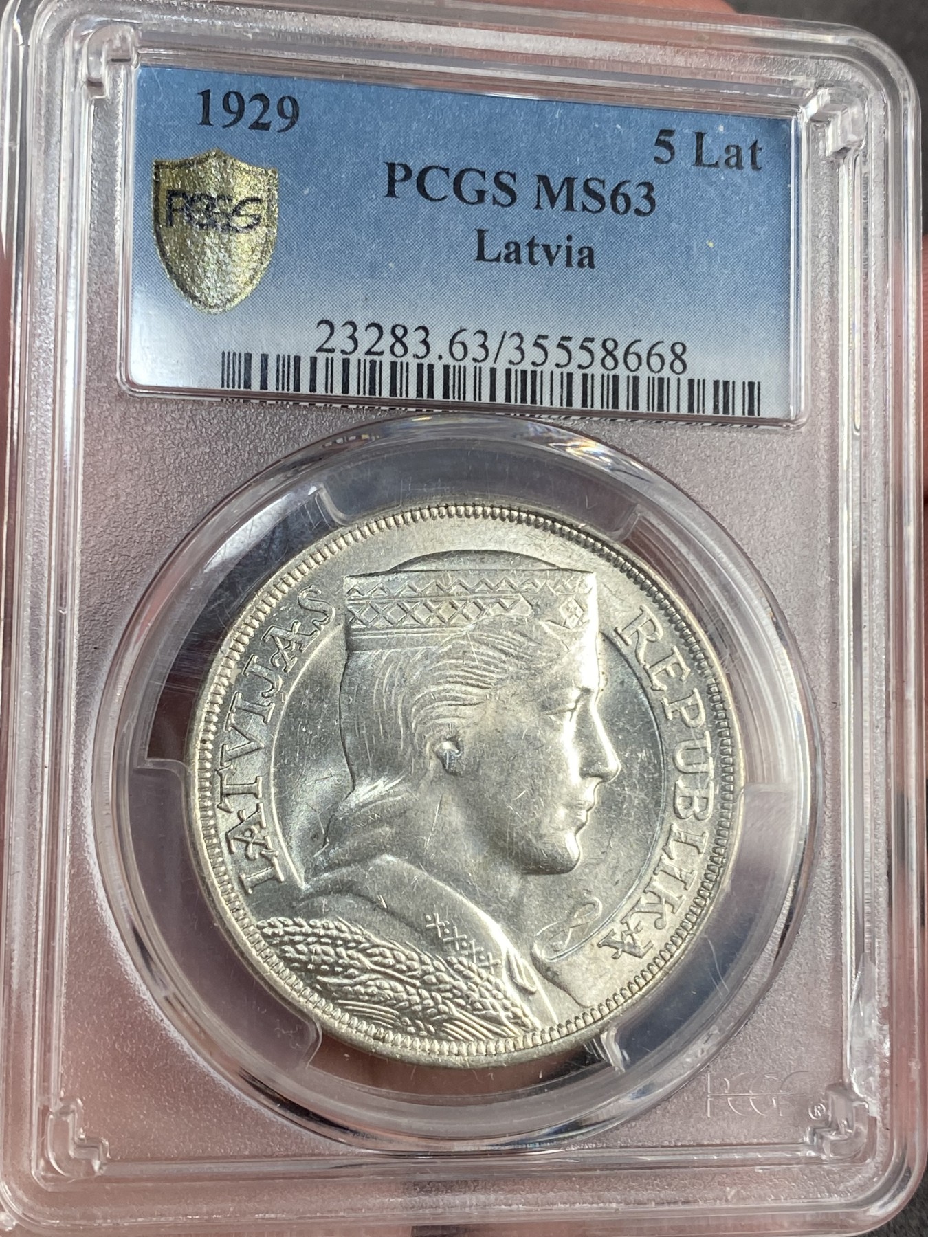 万国钱币拍卖第021期（龙年首拍） PCGS MS63 1929年拉脱维亚5L女神大银币 曝光