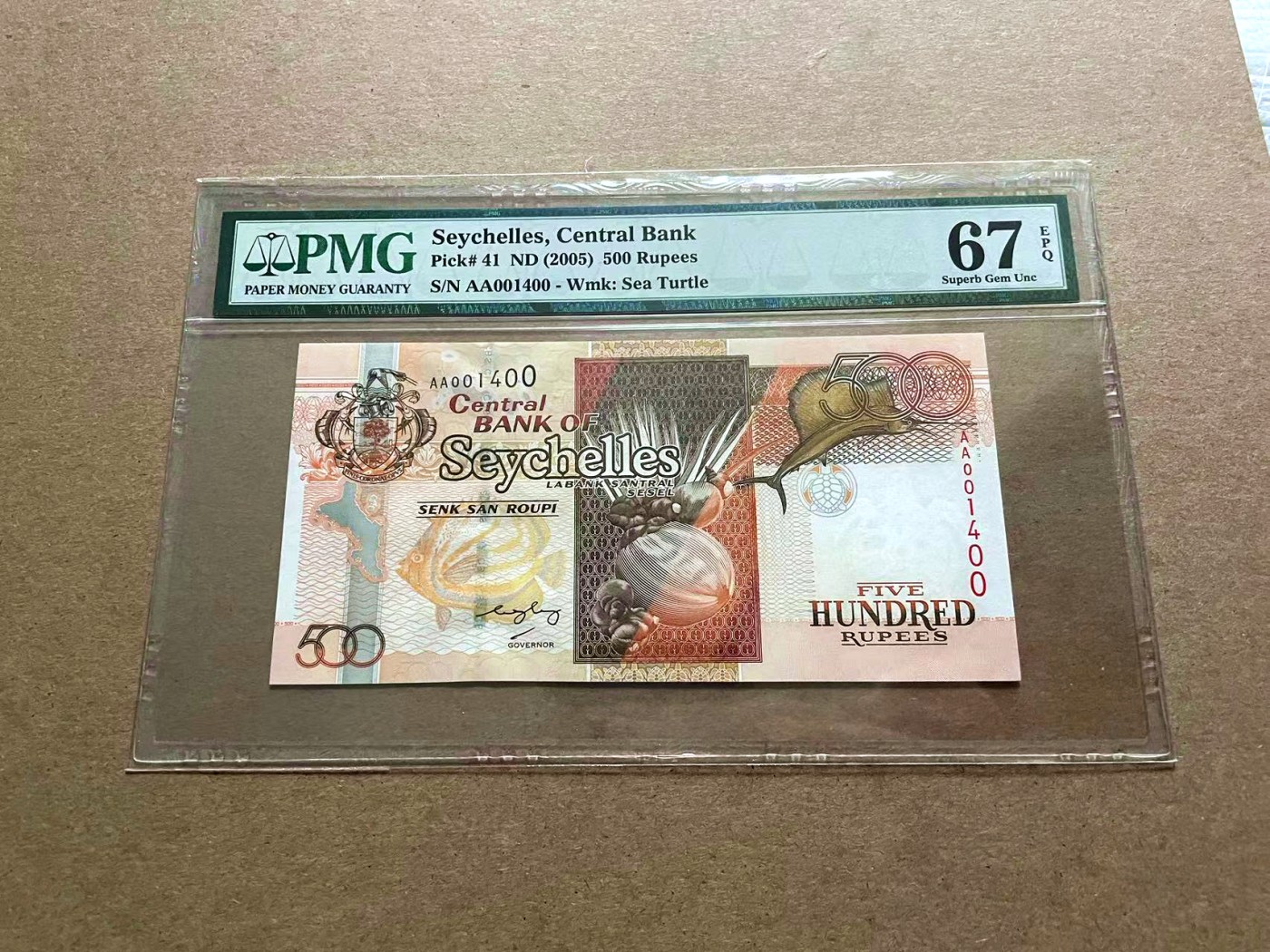 【Blue Auction】✨世界纸币精拍第434期【精】 【AA冠1400小号】塞舌尔 2005年500卢比 PMG67EPQ 高分高值