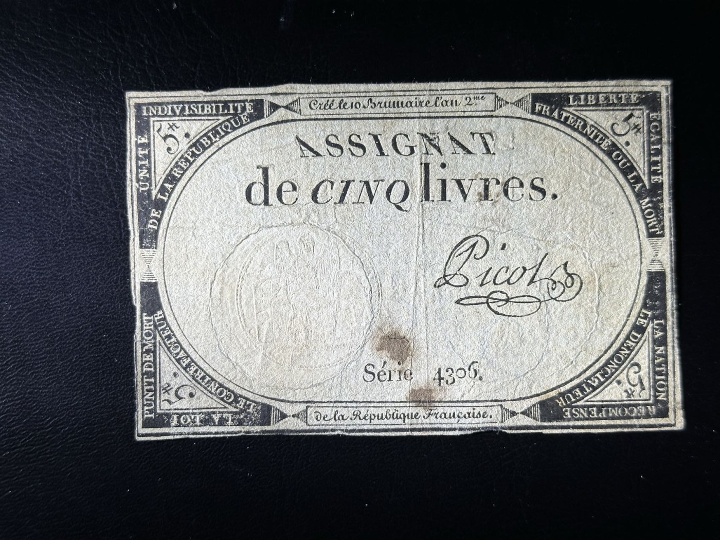 第三十六场！（本期有pmg记录仅两枚的顶级高货） 1795年法国大革命时期，5法郎，有钢戳防伪技术和水印，历史产物，200多年前的纸币！