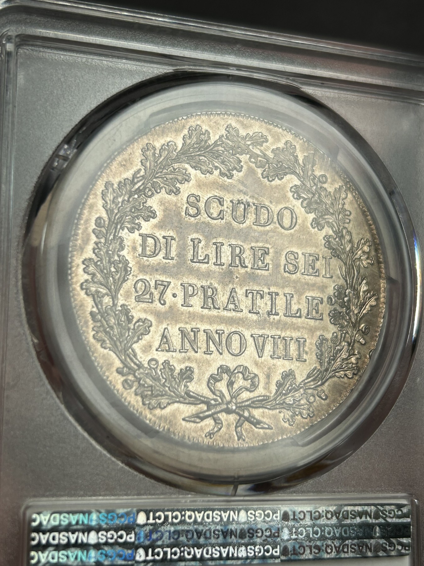 万国钱币拍卖第021期（龙年首拍） PCGS MS62 1800年意大利阿尔卑斯共和国1斯库多大银币 米兰造币厂铸 通体金彩深打 极品中的极品 大热门品种