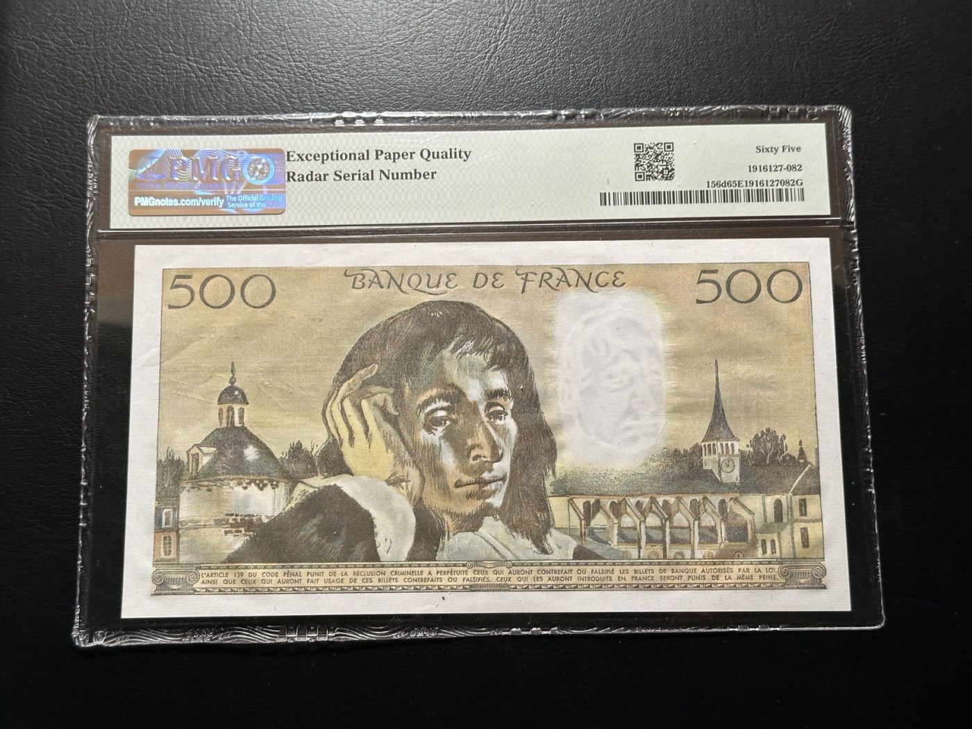 第三十六场！（本期有pmg记录仅两枚的顶级高货） 社长旧藏法国1976-79年500法郎，PMG65E！重复号！帕斯卡，热门品种！