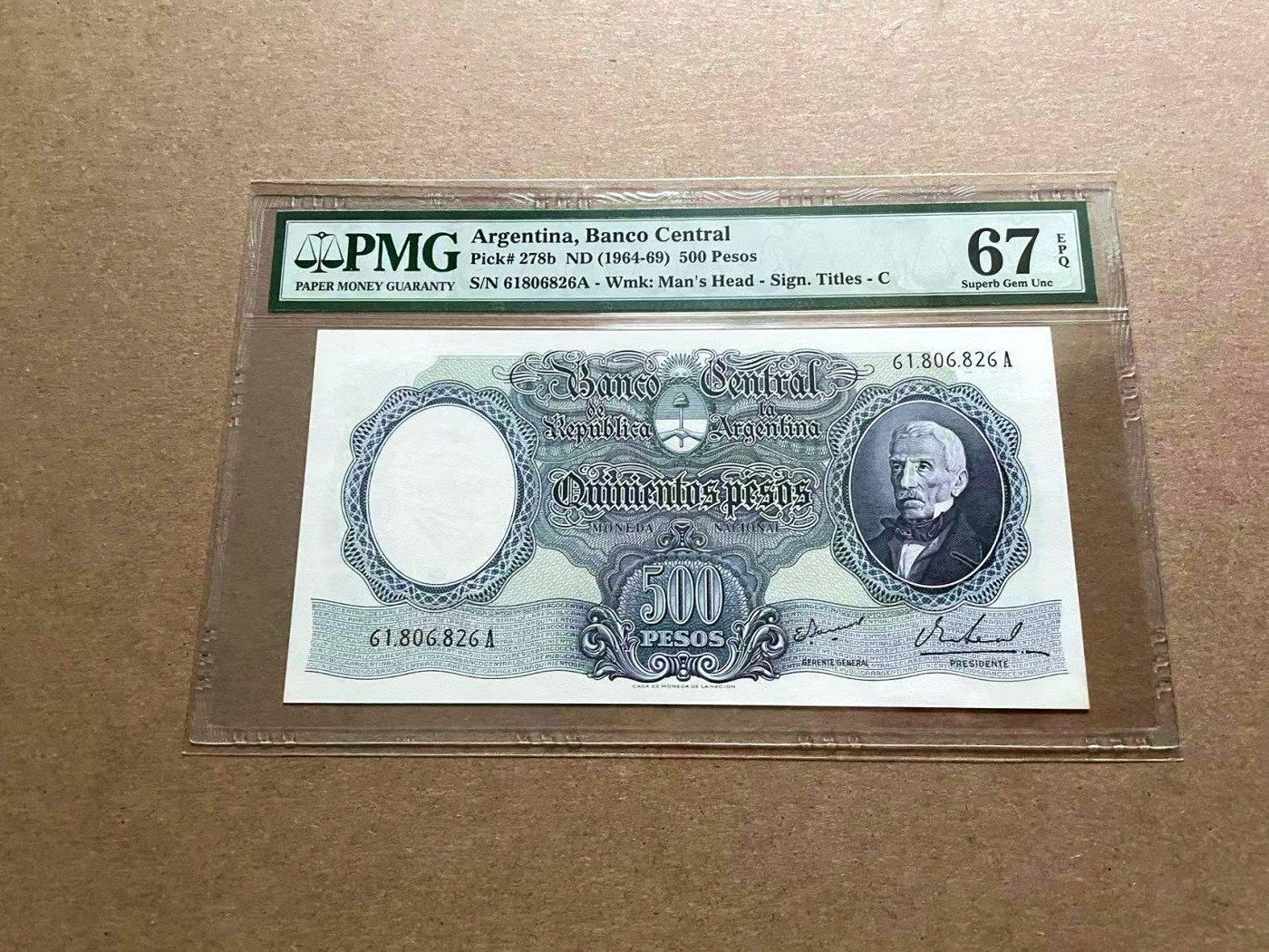【Blue Auction】✨世界纸币精拍第434期【精】 【A冠无47】阿根廷 1964-69年500比索 PMG67EPQ 高分
