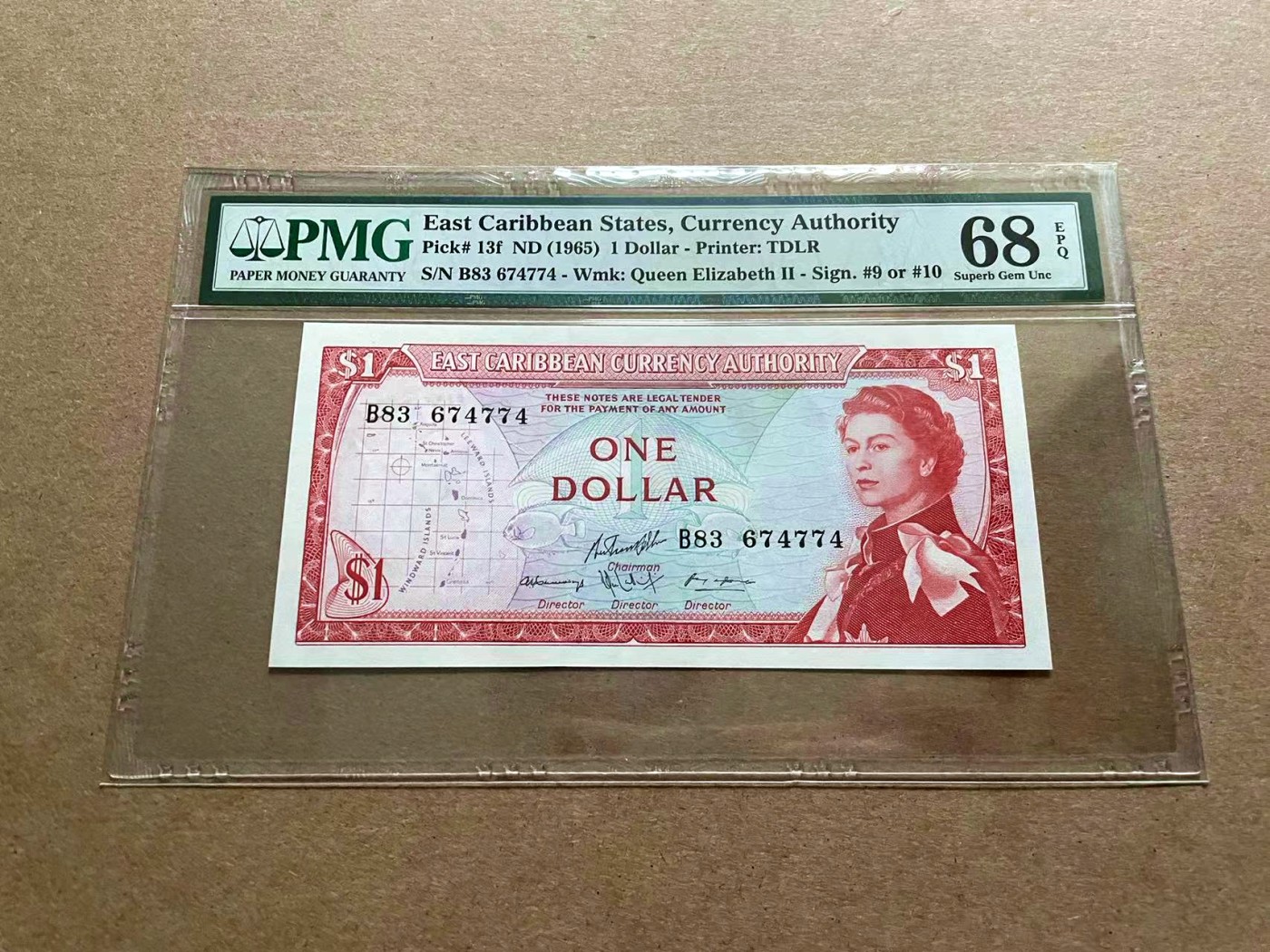 【Blue Auction】✨世界纸币精拍第434期【精】 东加勒比 1965年1元 戎装女王 PMG68EPQ 超高分少见