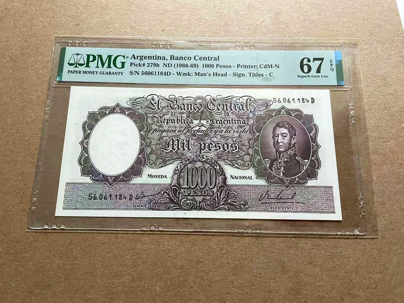 【Blue Auction】✨世界纸币精拍第434期【精】 阿根廷 1966-69年1000比索 PMG67EPQ 高分