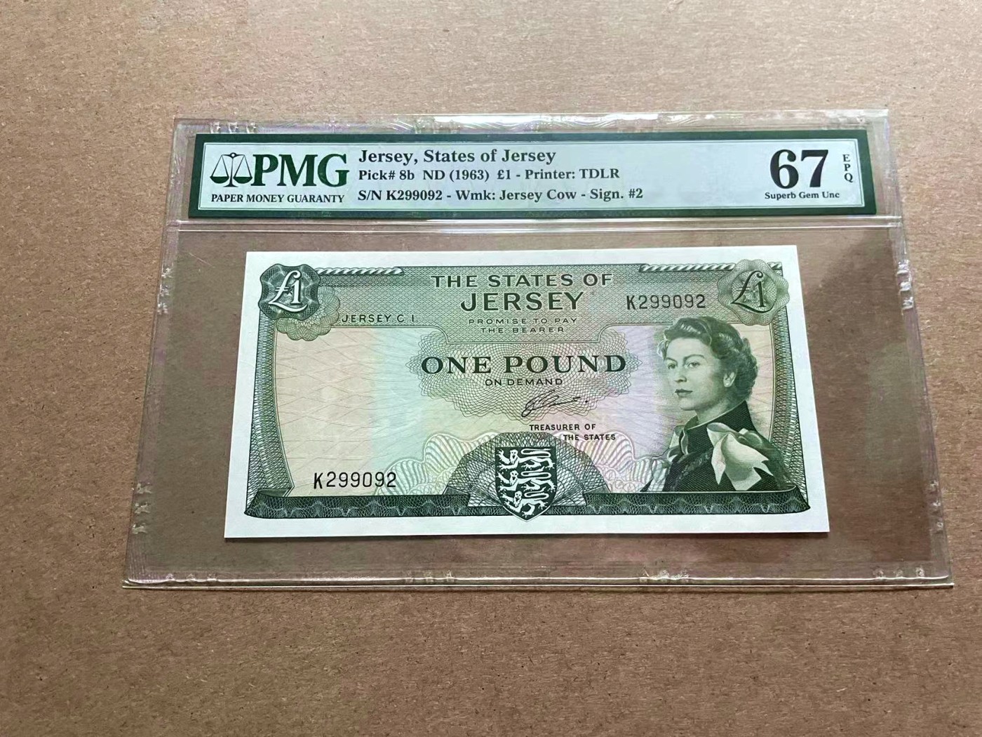 【Blue Auction】✨世界纸币精拍第434期【精】 【无47】泽西 1963年1镑 戎装女王 PMG67EPQ 高分