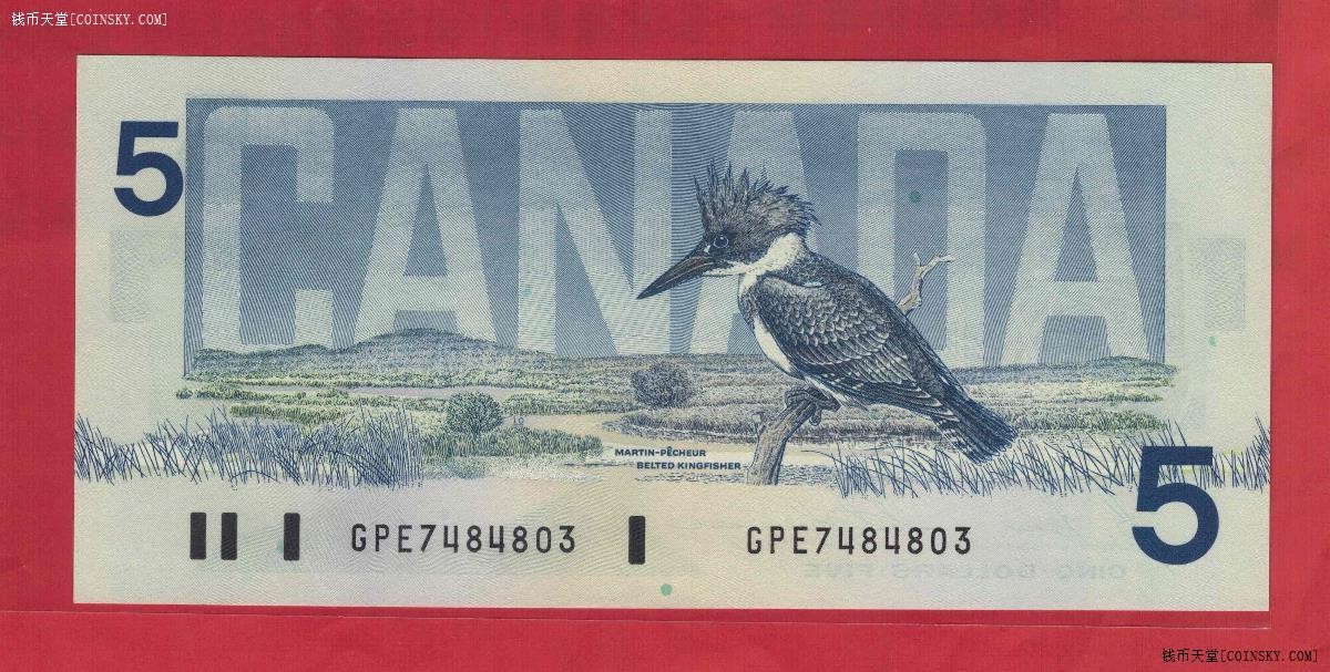 加拿大1986年5元 克劳斯P-95c 签名B-T 实物图 UNC