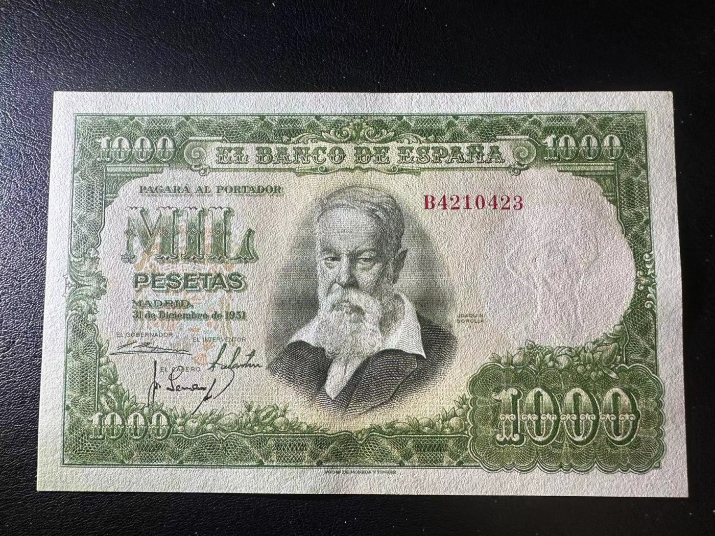 【Blue Auction】✨世界纸币精拍第434期【精】 西班牙 1951年1000比塞塔 大华金 AU+