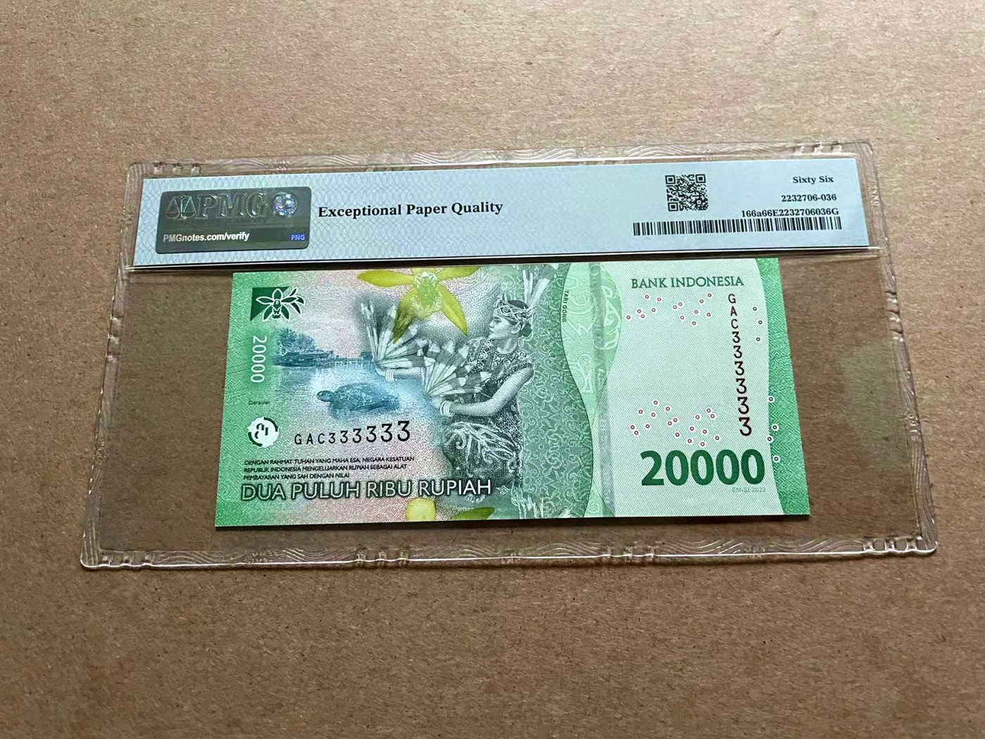 【Blue Auction】✨世界纸币精拍第434期【精】 【全同3】印尼 2022年20000卢比 PMG66EPQ  