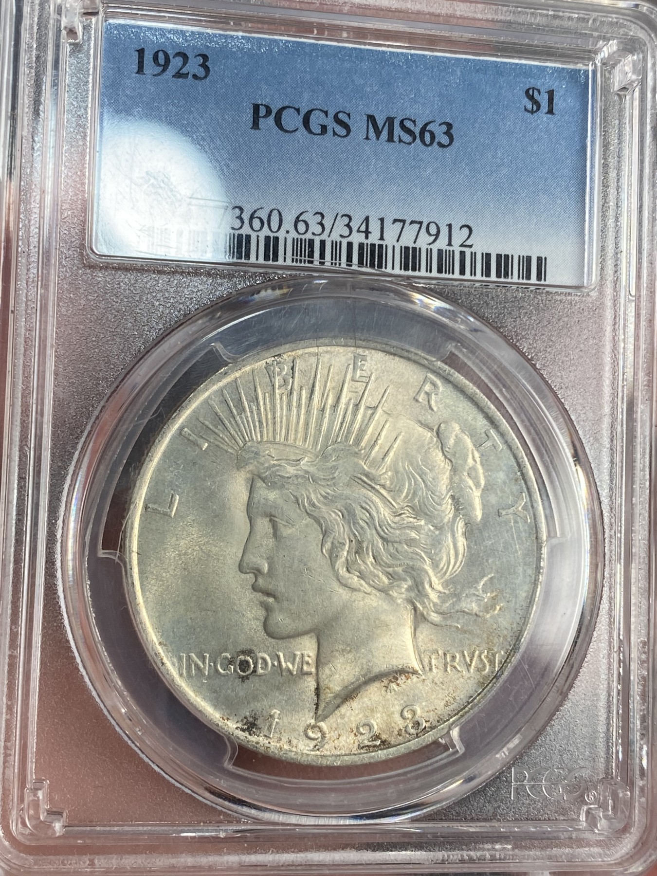 万国钱币拍卖第021期（龙年首拍） PCGS MS63 1923年美国和平自由女神流通1美元大银币