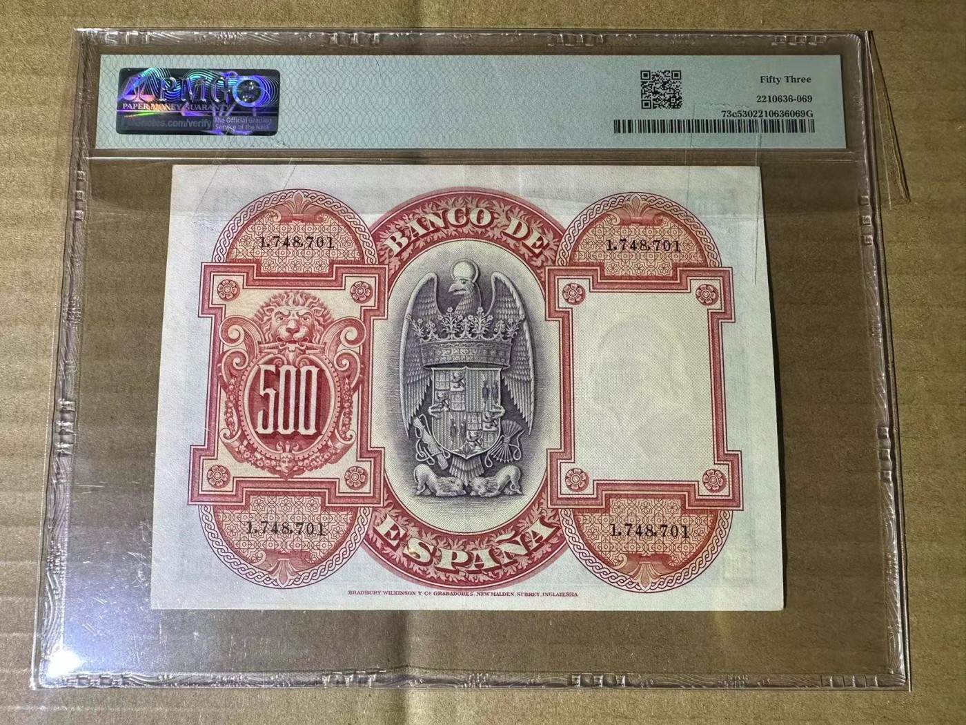 【Blue Auction】✨世界纸币精拍第434期【精】 西班牙 1927年500比塞塔 PMG53 伊莎贝拉女王 BWC出品