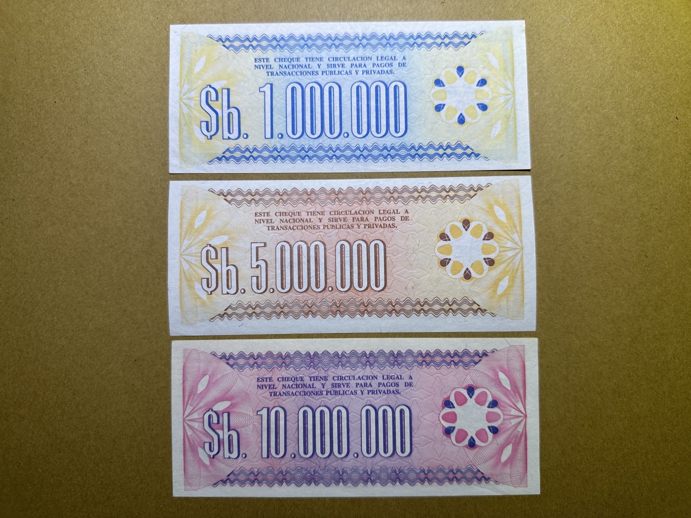 《张总收藏》138期-节后首期外币高货场 玻利维亚100万、500万、1000万玻利瓦尔3张 UNC 1985年版本