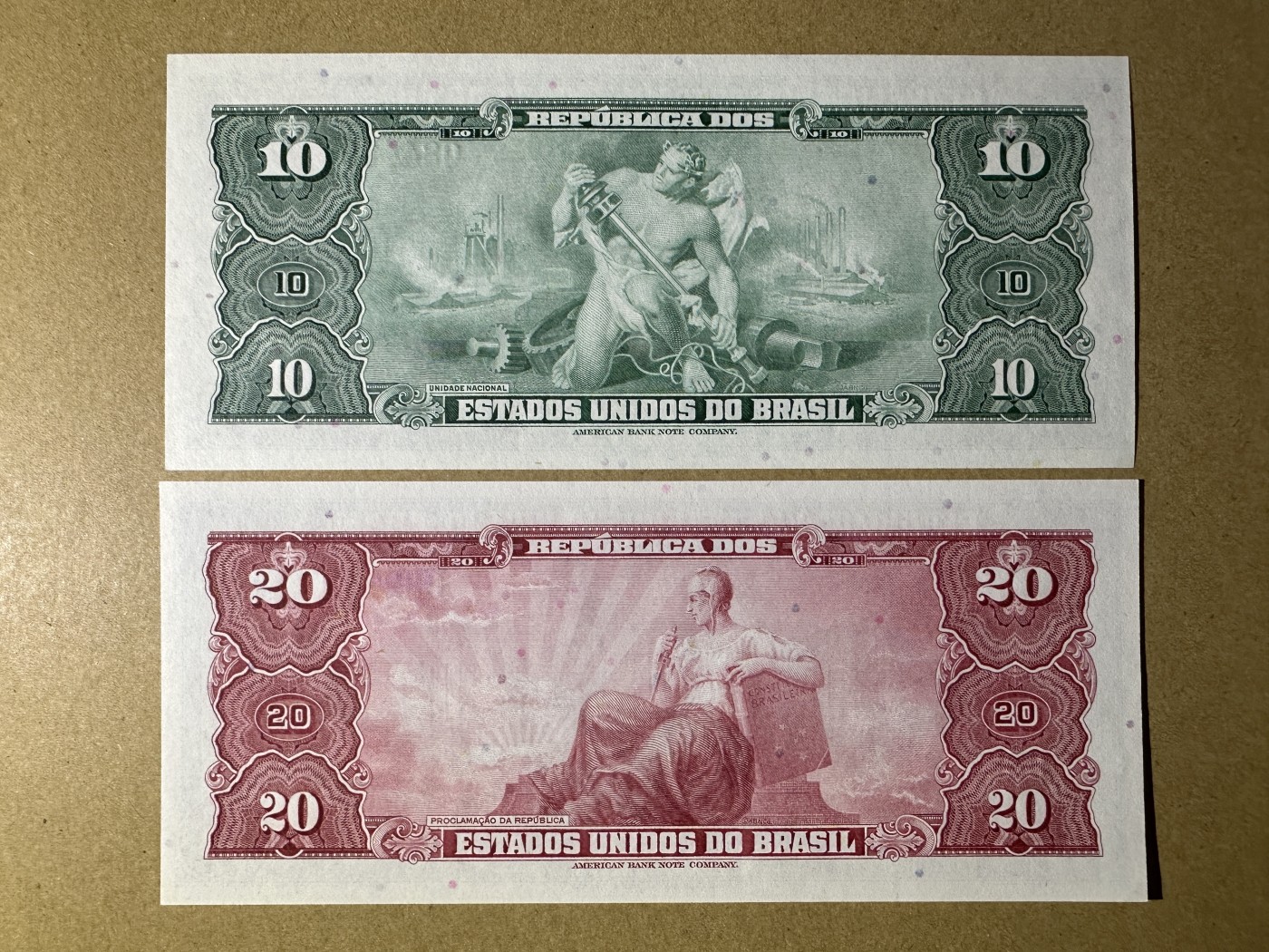 《张总收藏》138期-节后首期外币高货场 巴西10、20克鲁塞罗2张 UNC 1961年发行老版本