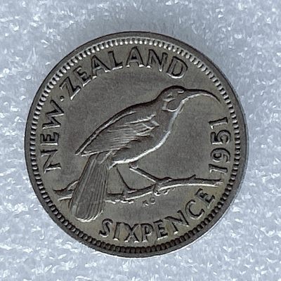 海外回流1元起拍小铺 各国钱币散币场 第8期 新西兰1951年乔治六世垂耳鸦6便士