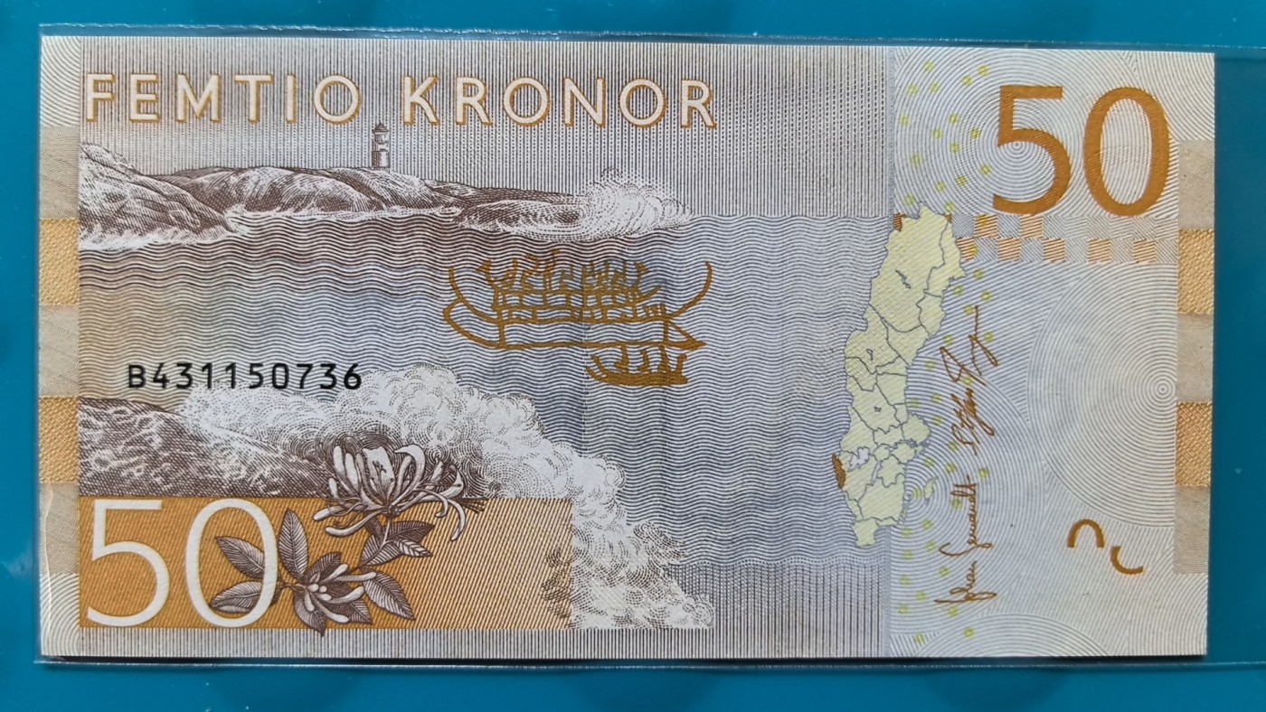 瑞典2015年50克朗 欧洲纸币 实物图 UNC