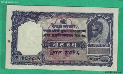 尼泊尔1951年10卢比 P-6 正面左侧有两个针孔 亚洲纸币 实物图 UNC - 尼泊尔1951年10卢比 P-6 正面左侧有两个针孔 亚洲纸币 实物图 UNC