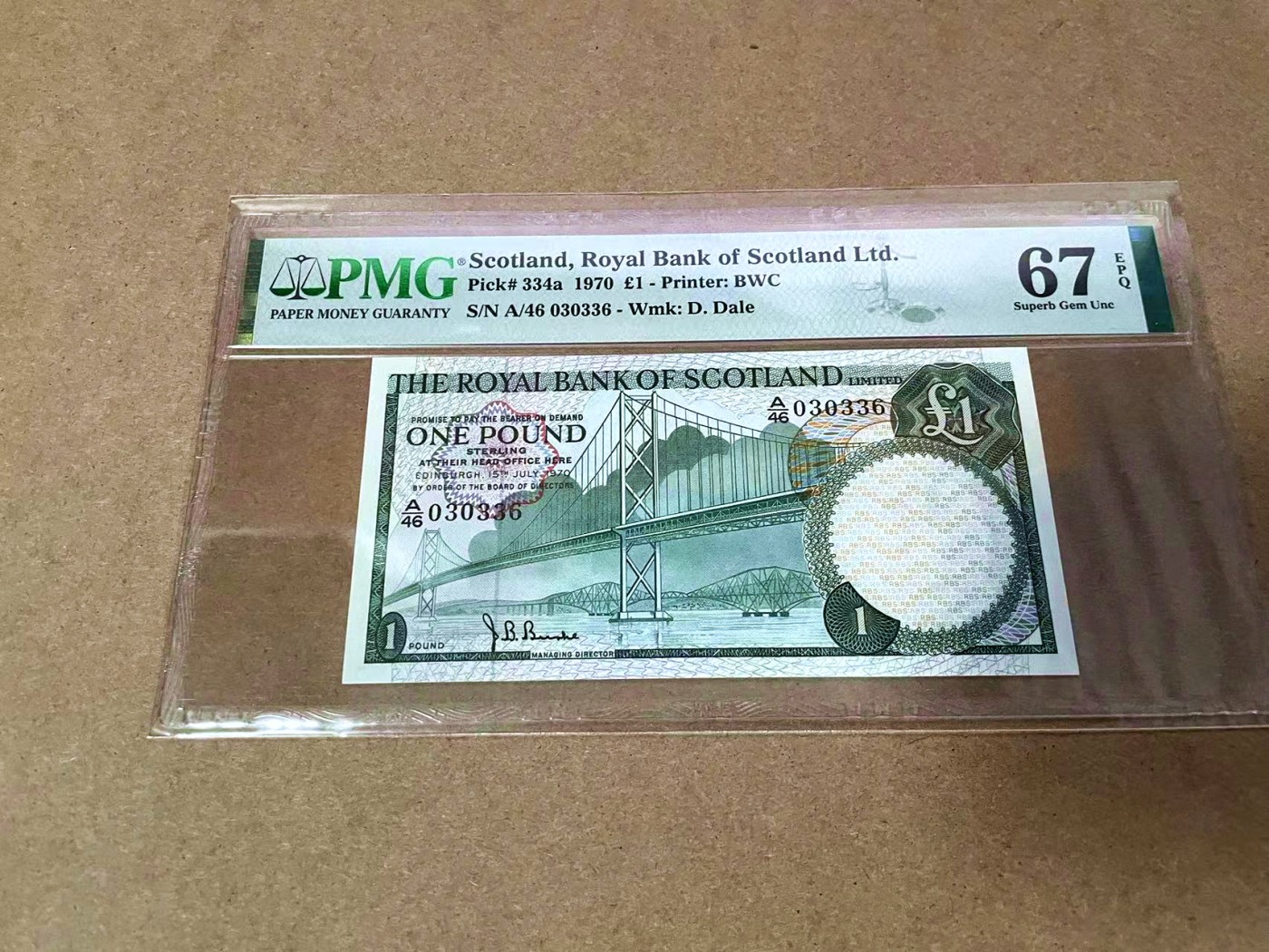 【Blue Auction】✨世界纸币精拍第435期【精】 【无47】苏格兰 1970年1镑 PMG67EPQ 高分