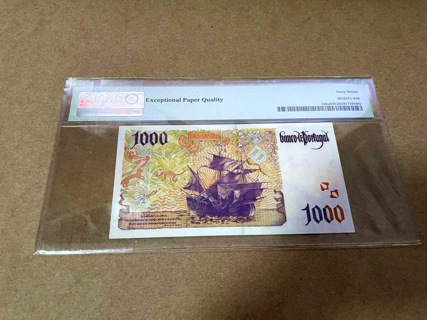 【Blue Auction】✨世界纸币精拍第435期【精】 【a版0A冠】葡萄牙 1996年1000埃斯库多 PMG67EPQ 高分