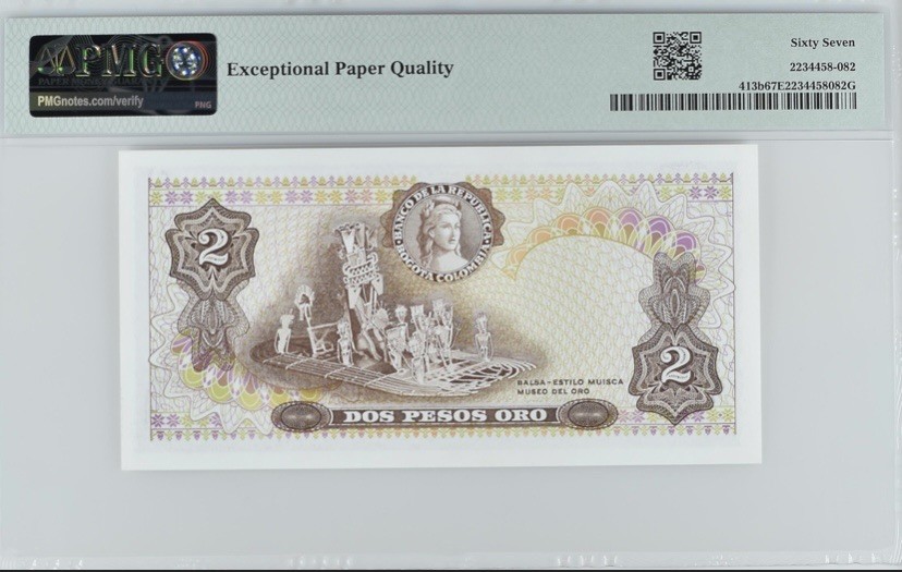 收藏联盟Quantum Auction 第326期拍卖  哥伦比亚1976-77年2比索 PMG67 圆圆倒置号 波哥大博物馆镇馆之宝-黄金船