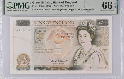 《张总收藏》138期-节后首期外币高货场 - 英国D序列1981-88年50镑最高值PMG66E无47难得 大票幅漂亮