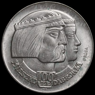 修遠堂世界钱币第十九期 裸币专场 倒数30秒自动截拍 全场包邮 - UNC 1966年波兰梅什科一世与皇后纪念100兹罗提大银币 样币   20g