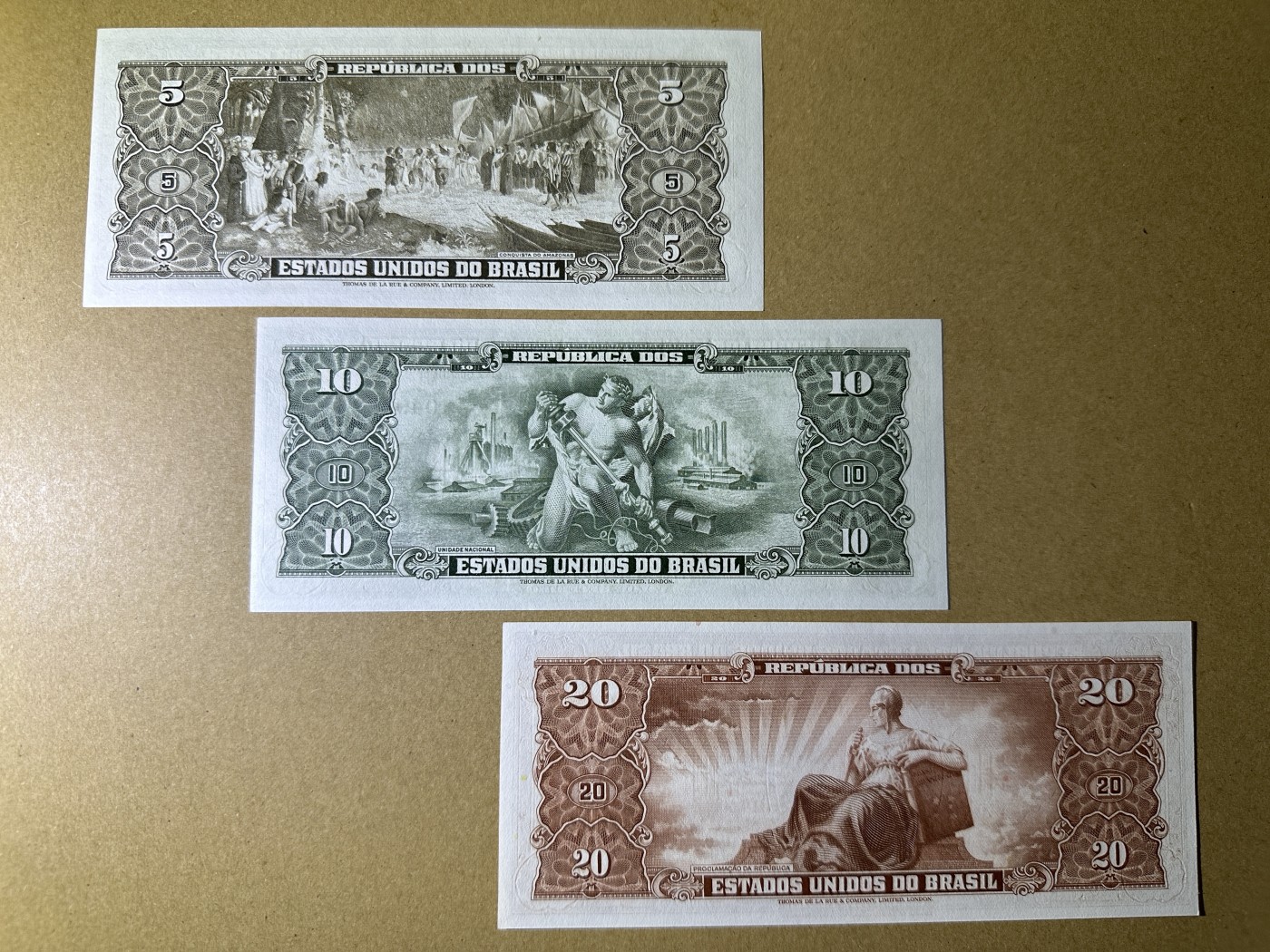 《张总收藏》138期-节后首期外币高货场 巴西5、10、20克鲁塞罗3张 UNC 1953-1960年老版本