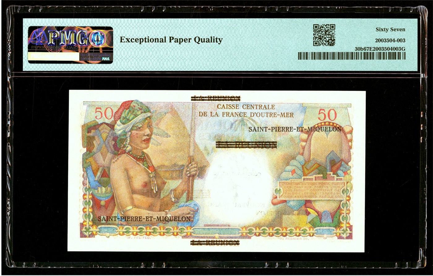 【Blue Auction】✨世界纸币精拍第435期【精】 圣皮埃尔和密克隆 经典白奶球 1960年1新法郎=50法郎 PMG67EPQ 高分