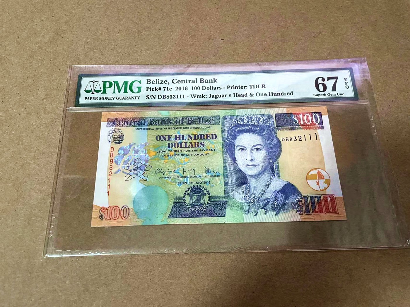 【Blue Auction】✨世界纸币精拍第435期【精】 【111豹子号无47】伯利兹 2016年100元 PMG67EPQ 高分 女王