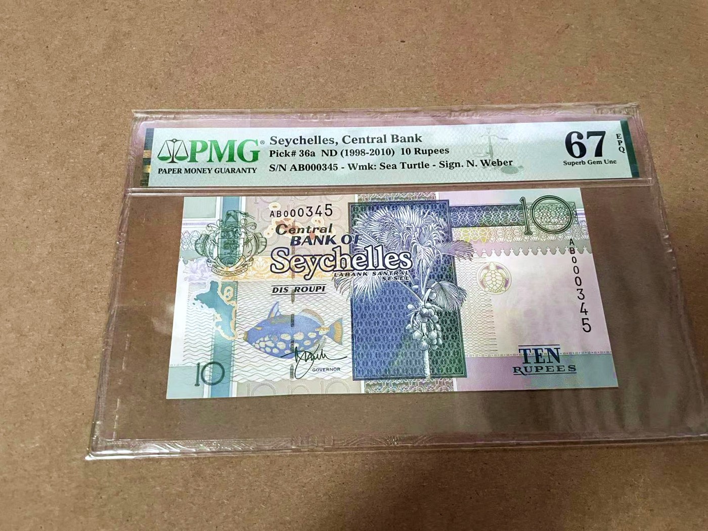 【Blue Auction】✨世界纸币精拍第435期【精】 【345小号】塞舌尔 1998-2010年10卢比 PMG67EPQ 