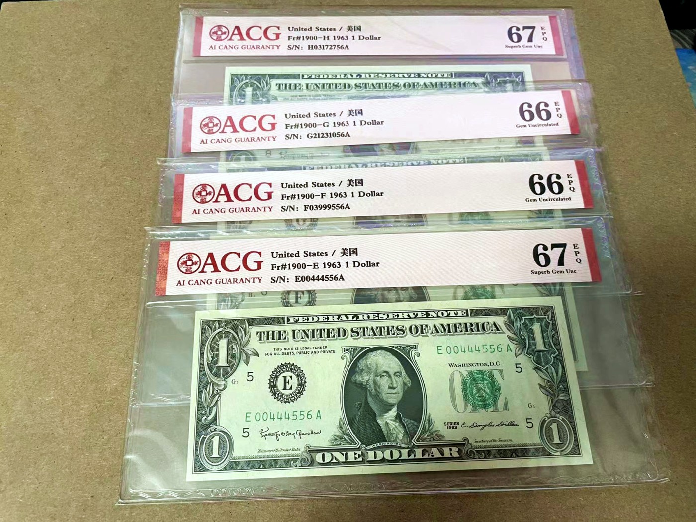 【Blue Auction】✨世界纸币精拍第435期【精】 【一组12张全区尾二同】美国 1963年1美金 A-L区 ACG67EPQ-66EPQ 