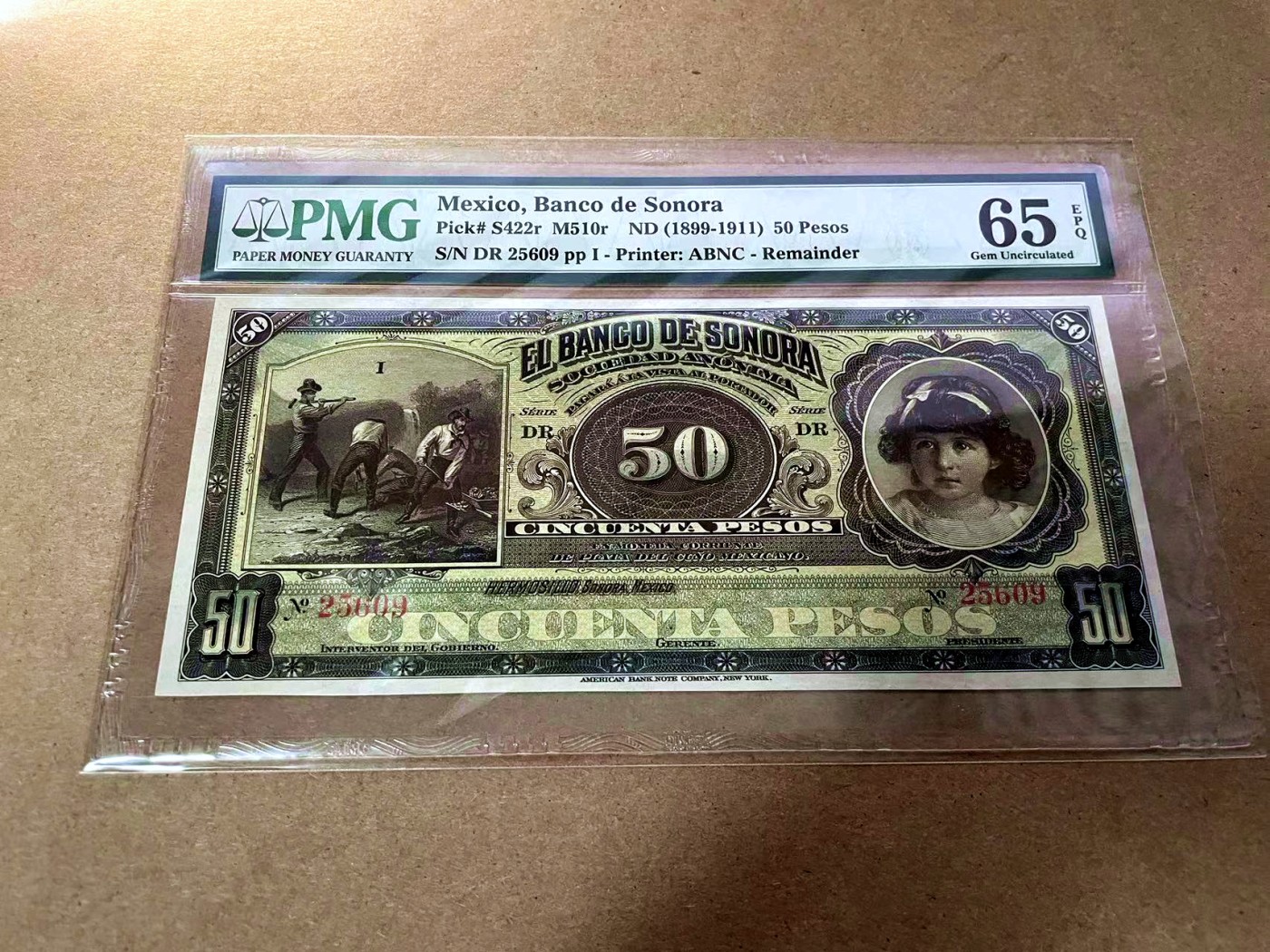 【Blue Auction】✨世界纸币精拍第435期【精】 【无47】墨西哥 1899-1911年50比索 PMG65EPQ  ABNC出品  小女孩 设计精美