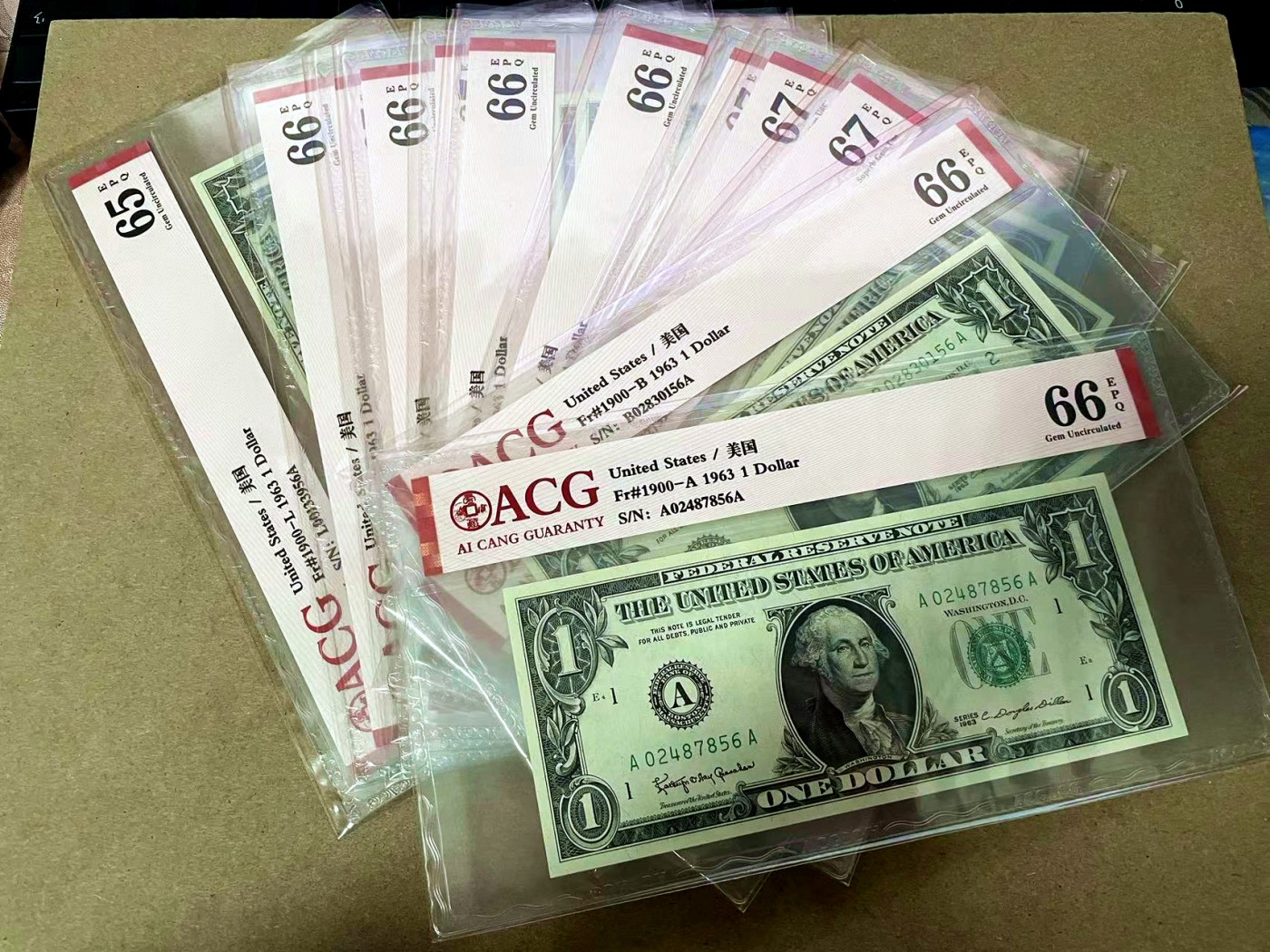【Blue Auction】✨世界纸币精拍第435期【精】 【一组12张全区尾二同】美国 1963年1美金 A-L区 ACG67EPQ-66EPQ 