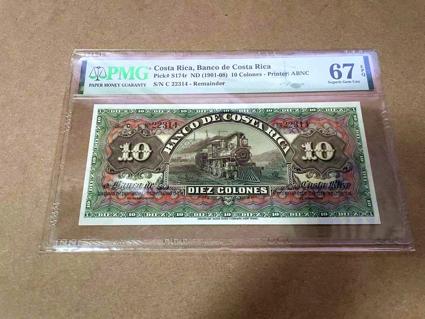 【Blue Auction】✨世界纸币精拍第435期【精】 哥斯达黎加 1901-08年10克朗 ABNC出品 时代的列车 PMG67EPQ 高分