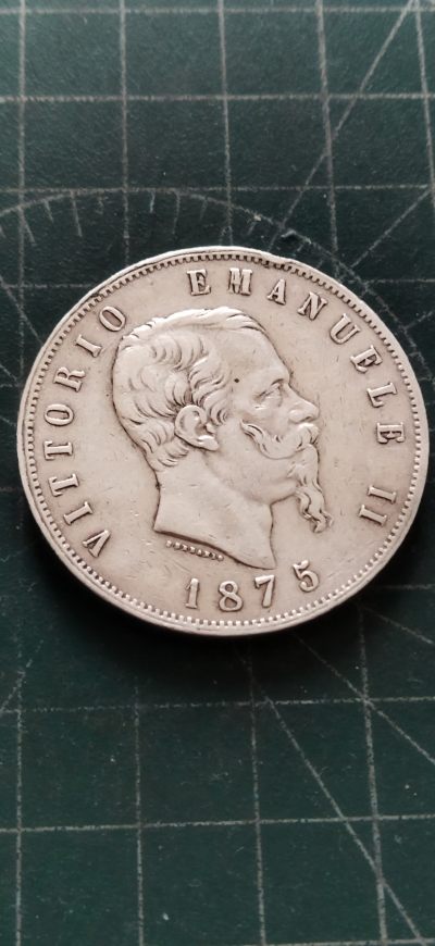外国硬币初藏散币银币第22场 - 意大利5里拉银币1875年。