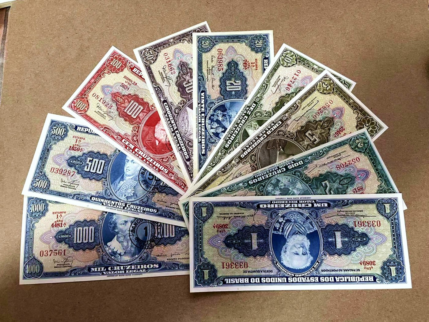 【Blue Auction】✨世界纸币精拍第435期【精】 【一组9张】巴西1-1000克鲁塞罗 UNC/UNC- ABNC雕刻精美